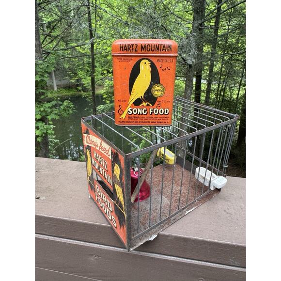 Vtg 1950’s Hartz Mountain Bird Foods Advertising Metal Bird Cage & Accessories ￼ - Picture 5 of 16
